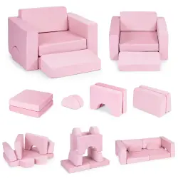 Modulinė rožinė vaikų sofa su 8 minkštomis pagalvėlėmis