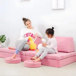 Modulinė rožinė vaikų sofa su 8 minkštomis pagalvėlėmis