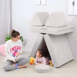 Didelė pilka sulankstoma modulinė sofa su 8 minkštomis pagalvėlėmis