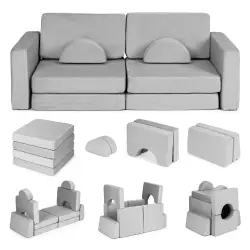 Didelė pilka 2-vietė modulinė sulankstoma sofa vaikams