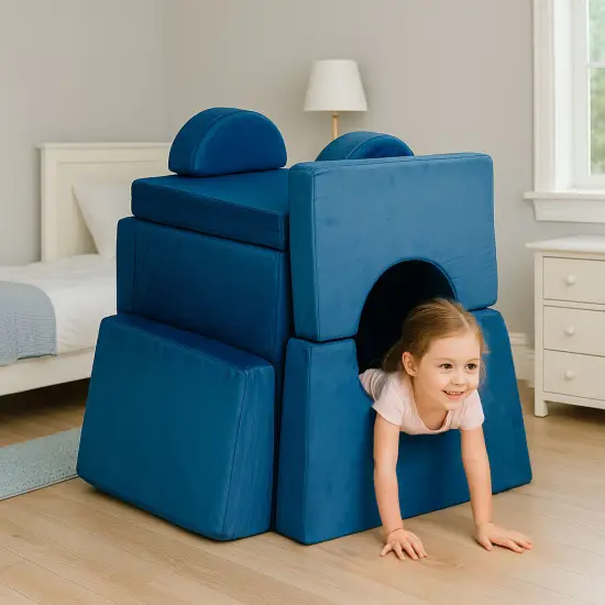 Didelė mėlyna sulankstoma modulinė sofa vaikams
