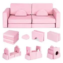 Didelė rožinė 2-vietė modulinė sulankstoma sofa vaikams