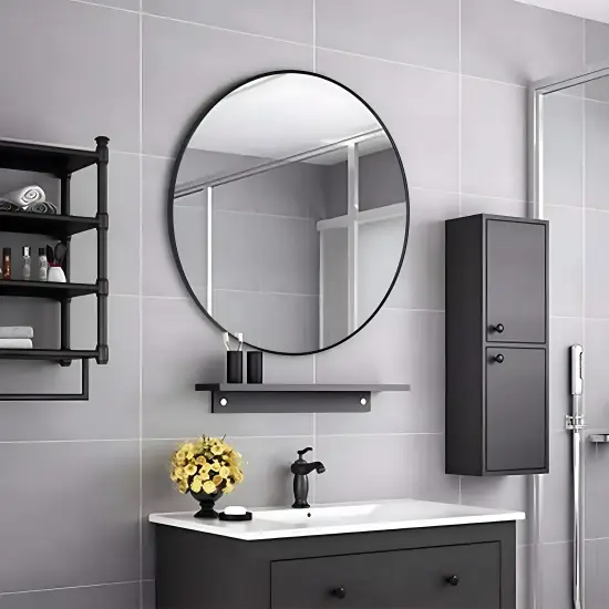 Apvalus juodos spalvos sieninis veidrodis 80 cm ModernHome