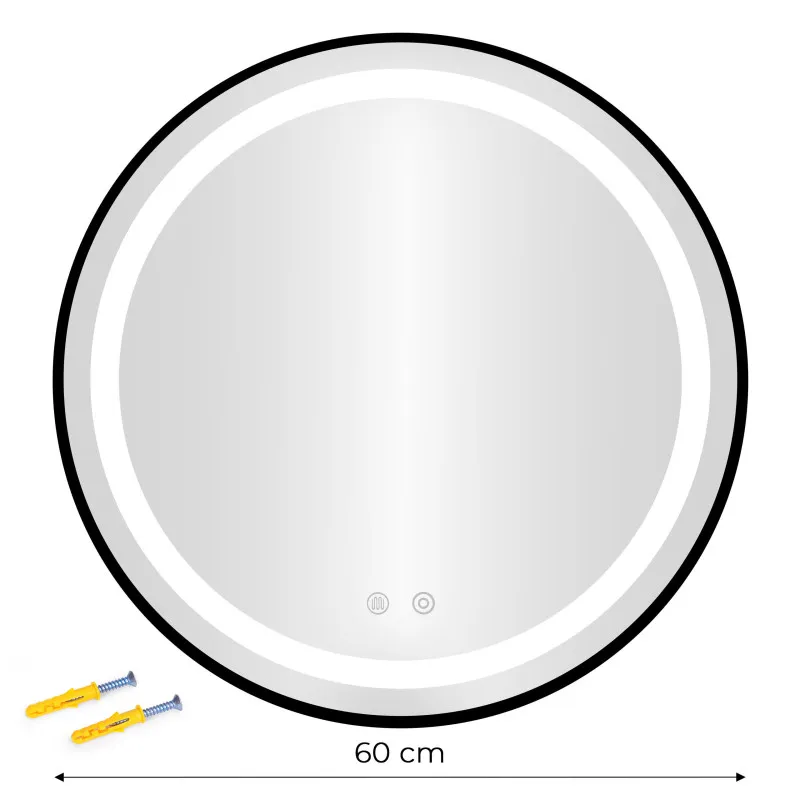 Круглое чёрное LED-зеркало для ванной 60 см с 3 цветами подсветки ModernHome