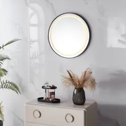Apvalus juodas LED vonios veidrodis 60 cm su 3 šviesos spalvomis ModernHome