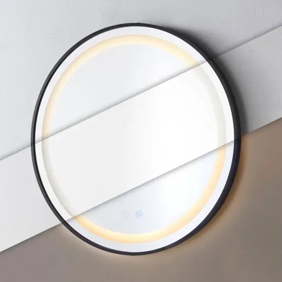 Apvalus juodas LED vonios veidrodis 60 cm su 3 šviesos spalvomis ModernHome