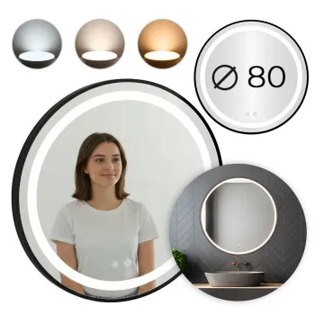 Круглое чёрное зеркало для ванной с LED-подсветкой 80 см с 3 цветами подсветки ModernHome