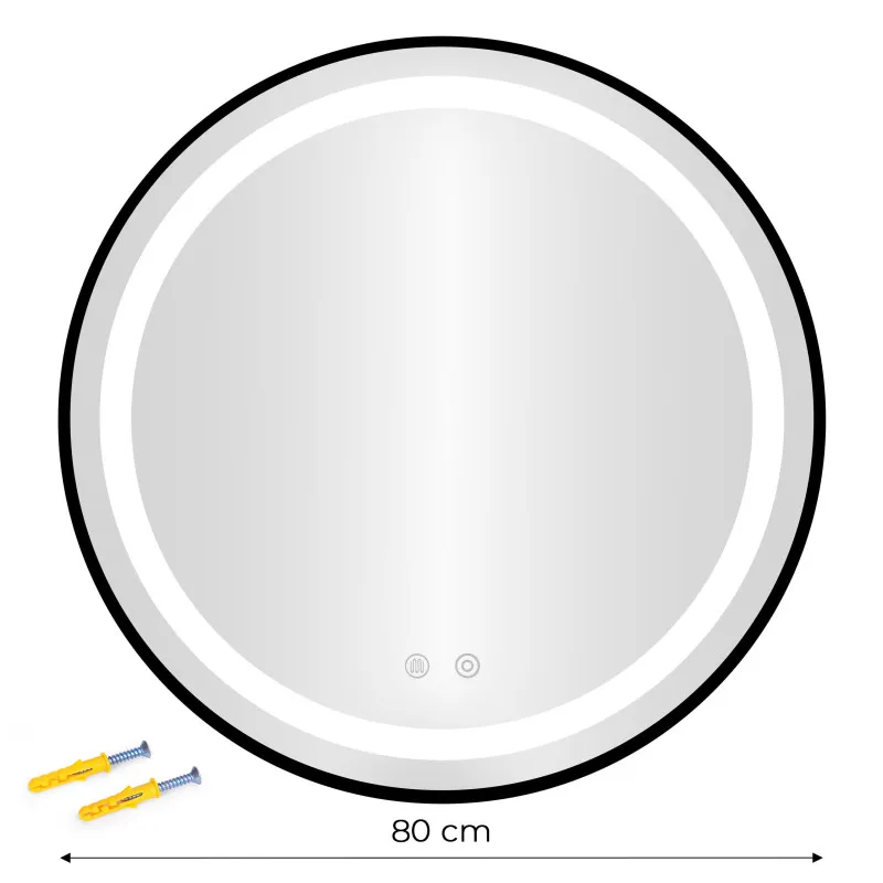 Круглое чёрное зеркало для ванной с LED-подсветкой 80 см с 3 цветами подсветки ModernHome
