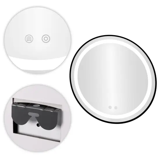 Apvalus juodas LED vonios veidrodis 80 cm su 3 šviesos spalvomis ModernHome