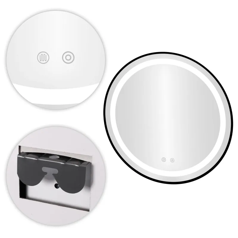 Круглое чёрное зеркало для ванной с LED-подсветкой 80 см с 3 цветами подсветки ModernHome