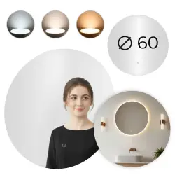 Apvalus LED vonios veidrodis 60 cm su 3 šviesos spalvomis ModernHome