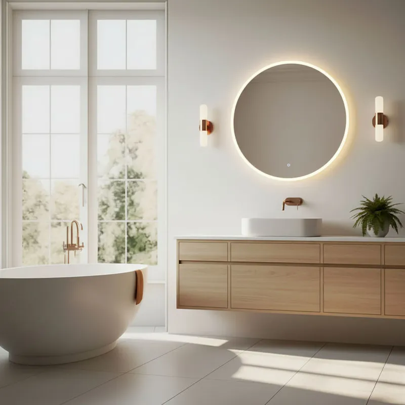 Круглое LED-зеркало для ванной 80 см с 3 цветами подсветки ModernHome