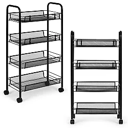 Metalowy, przenośny, czarny organizer z 4 półkami ModernHome