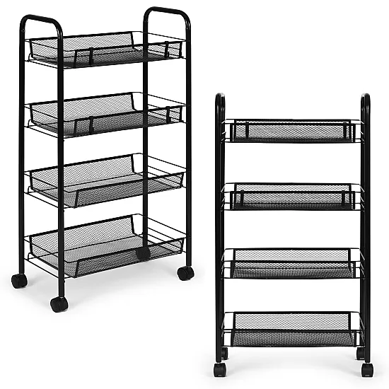 Metalowy, przenośny, czarny organizer z 4 półkami ModernHome
