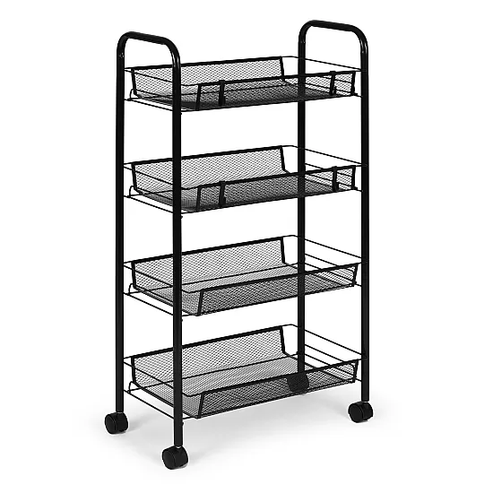 Metalowy, przenośny, czarny organizer z 4 półkami ModernHome