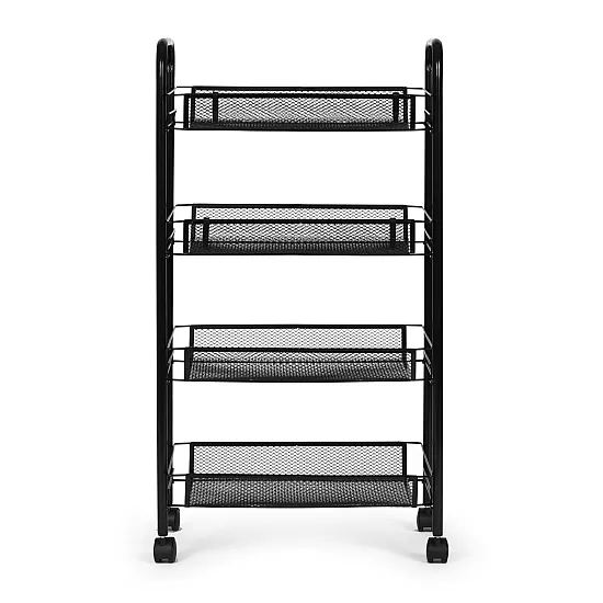 Metalowy, przenośny, czarny organizer z 4 półkami ModernHome