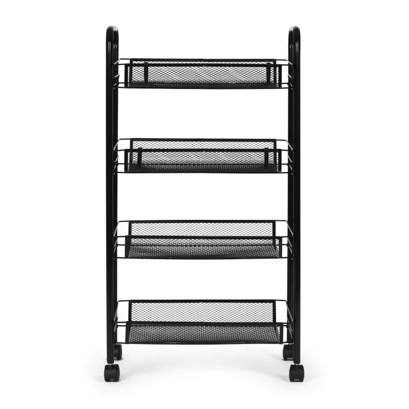 Metalinis mobilus juodas organizatorius su 4 lentynomis ModernHome