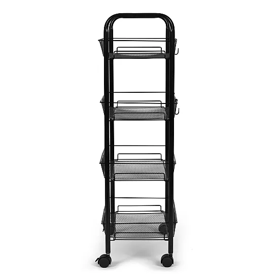Metalowy, przenośny, czarny organizer z 4 półkami ModernHome