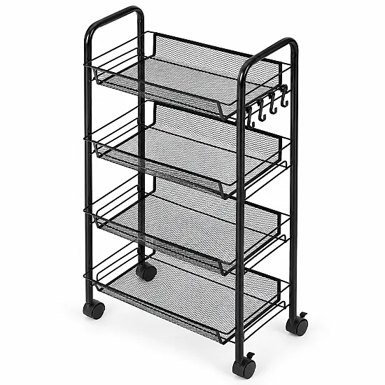 Metalowy, przenośny, czarny organizer z 4 półkami ModernHome