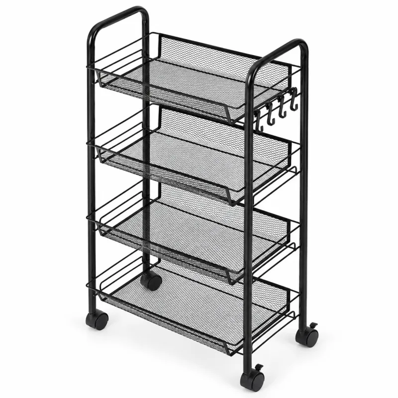 Metalinis mobilus juodas organizatorius su 4 lentynomis ModernHome