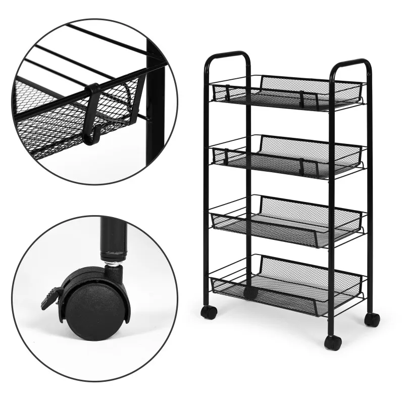 Metalinis mobilus juodas organizatorius su 4 lentynomis ModernHome