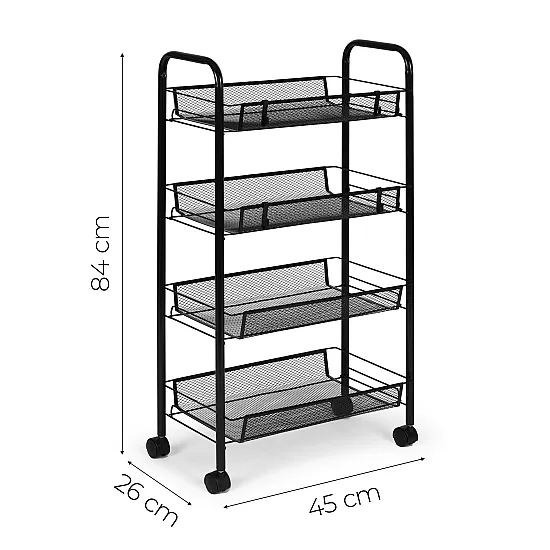 Metalowy, przenośny, czarny organizer z 4 półkami ModernHome