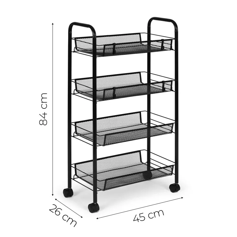 Metalinis mobilus juodas organizatorius su 4 lentynomis ModernHome