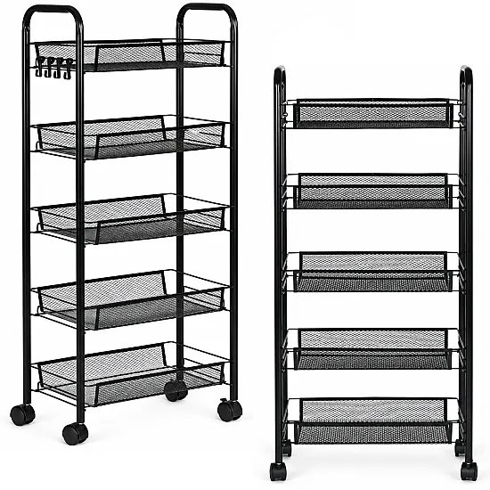 Czarny metalowy wózek z 5 półkami ModernHome