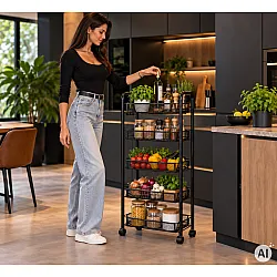 Czarny metalowy wózek z 5 półkami ModernHome