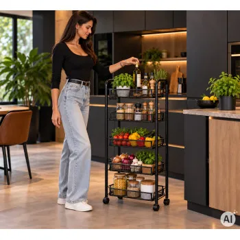 Металлическая чёрная тележка с 5 полками ModernHome