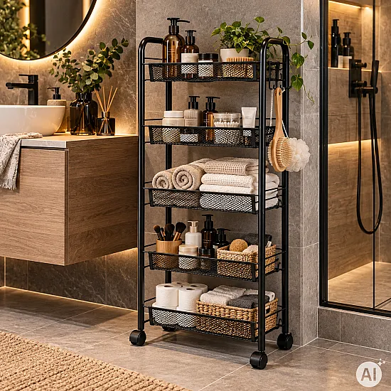 Czarny metalowy wózek z 5 półkami ModernHome