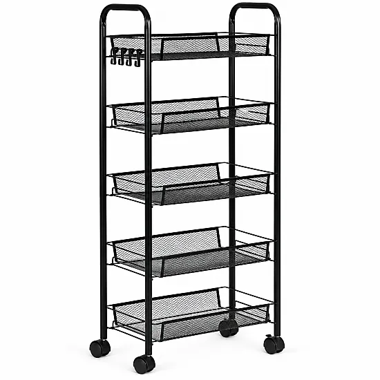 Czarny metalowy wózek z 5 półkami ModernHome