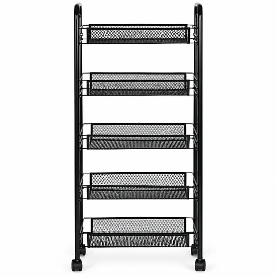 Czarny metalowy wózek z 5 półkami ModernHome