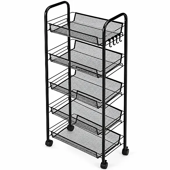 Czarny metalowy wózek z 5 półkami ModernHome