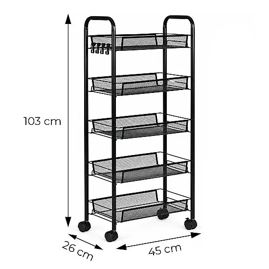 Czarny metalowy wózek z 5 półkami ModernHome