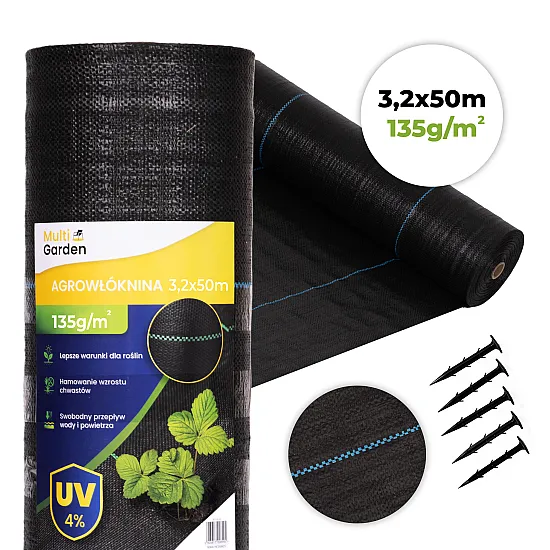 Melns nezāļu apkarošanas agrotīkliņš 135 g/m² 3,2×50 m MultiGarden