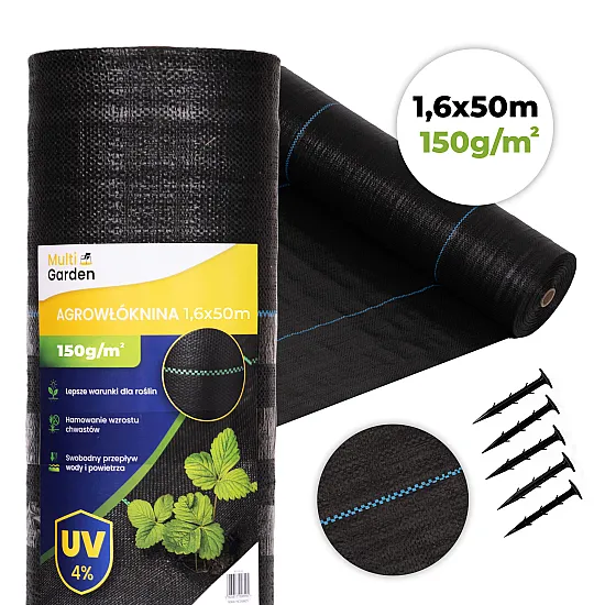 Melns nezāļu apkarošanas agrotīkls 150 g/m² 1,6×50 m MultiGarden