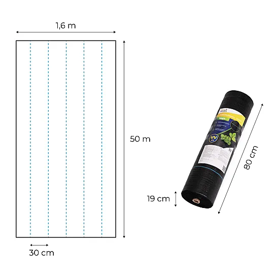Melns nezāļu apkarošanas agrotīkls 150 g/m² 1,6×50 m MultiGarden