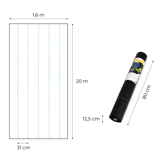 Juoda piktžolių kontrolės agro audinys 150 g/m² 1,6×20 m MultiGarden