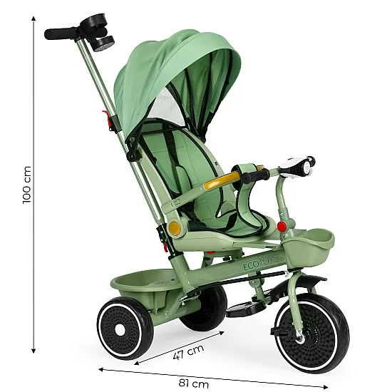 2-in-1 žalias triratukas su pasukama sėdyne