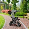 2-in-1 pilkas triratis vežimėlis su pasukama sėdyne