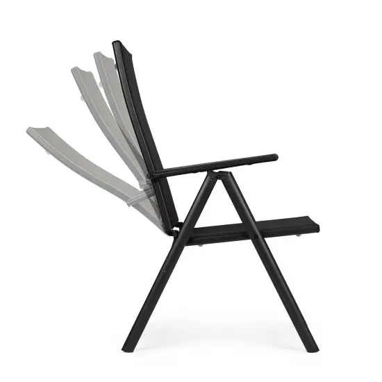 Foldable Steel Garden Chair with Adjustable Backrest, Black, MultiGarden