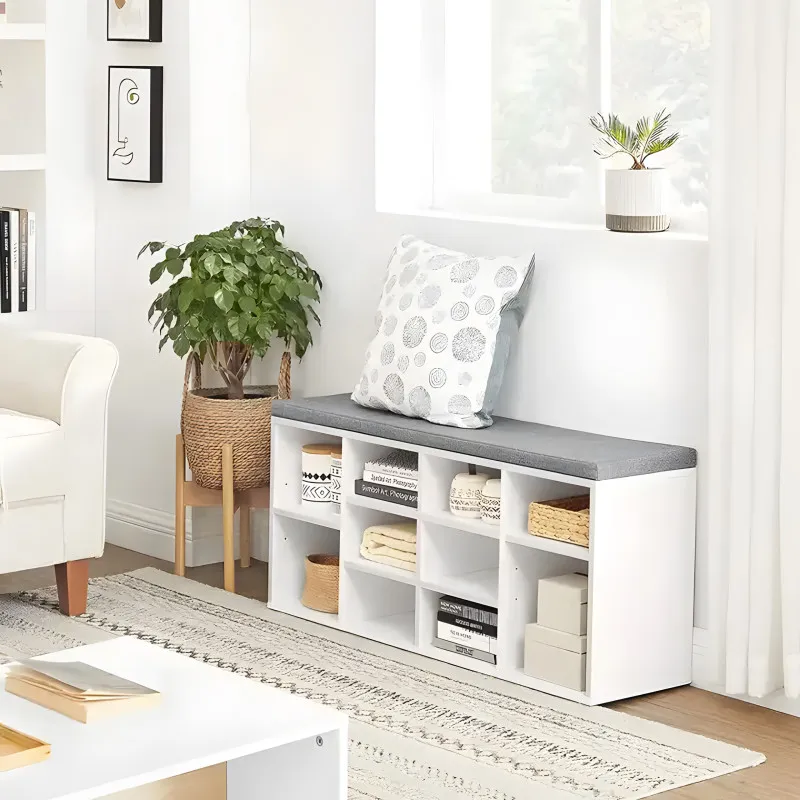 Белый шкаф для обуви с серым подушечком ModernHome