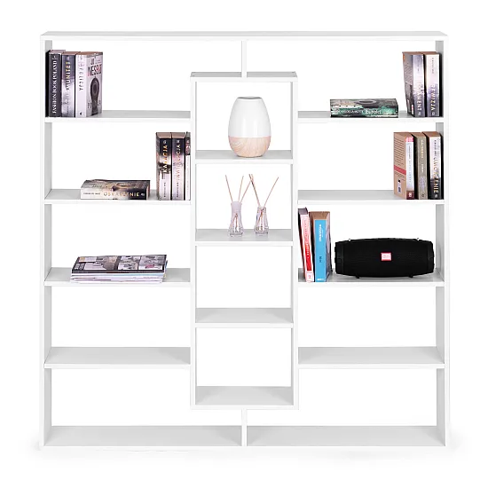 Nowoczesna biała biblioteczka z 14 półkami ModernHome