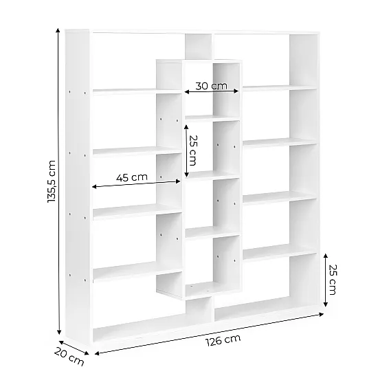 Nowoczesna biała biblioteczka z 14 półkami ModernHome