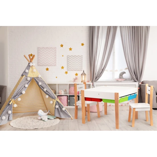 Medinis vaikų baldų komplektas: stalas + 2 kėdės Vaikų baldai ECOTOYS