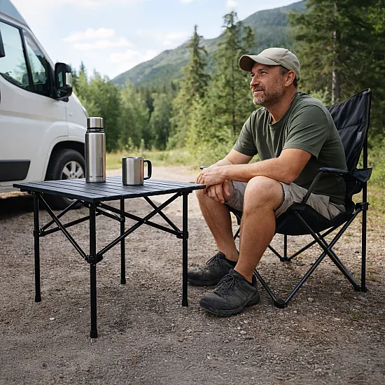 Folding camping table 53 x 55 cm black MultiGarden