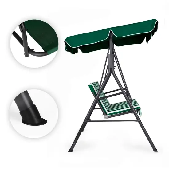 3-vietės sodo sūpynės su plieniniu rėmu žalios/baltos spalvos MultiGarden