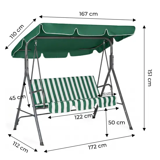 3-vietės sodo sūpynės su plieniniu rėmu žalios/baltos spalvos MultiGarden
