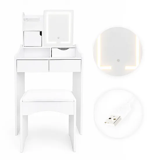 Kosmetikos staliukas su veidrodžiu ir LED apšvietimu ModernHome